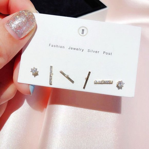 [3 Pairs] 925 Sterling Silver Diamond Earrings H - Picture 7 of 8